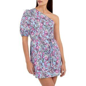 NWT French Connection Fotini One Shoulder Mini Dress Placid Blue Floral Size 10